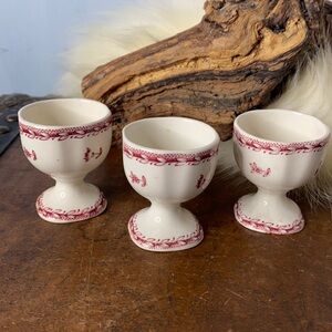 . Vintage Arabia Ceramic Egg Cups - Red Floral Pattern Server Egg Cups